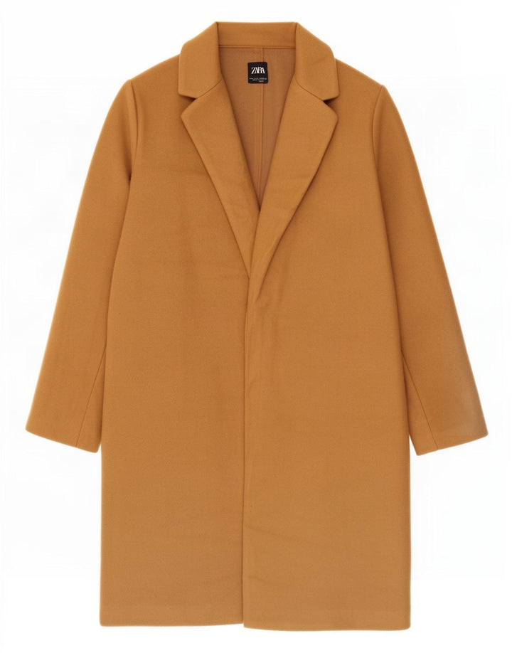Zara Womens Open Overcoat UK 10 Small Beige Polyester