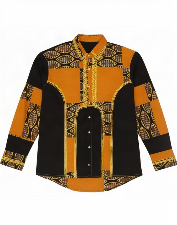 Vintage herreskjorte medium gul patchwork