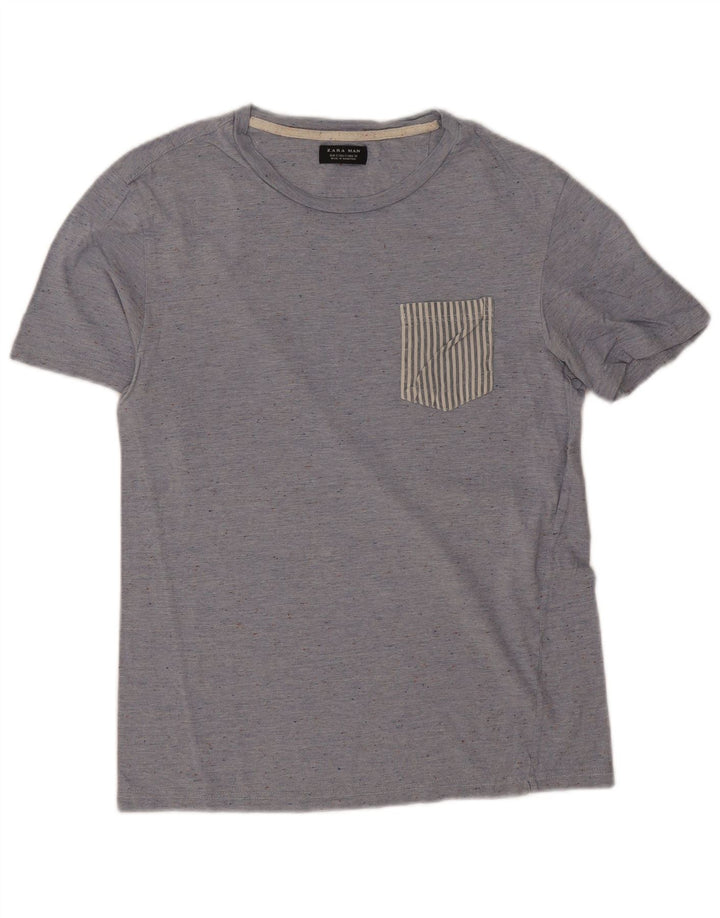 Zara Herre T-Shirt Top Lille Blå Flecked