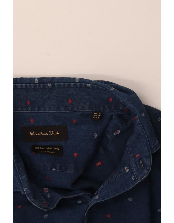 Massimo Dutti Herre Denim Shirt Medium Navy Blue Floral