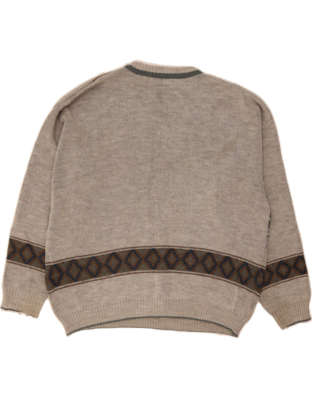 VINTAGE Mens Crew Neck Jumper Sweater Large Grey Fair Isle Vintage Vintage and Second-Hand Vintage from Messina Hembry 