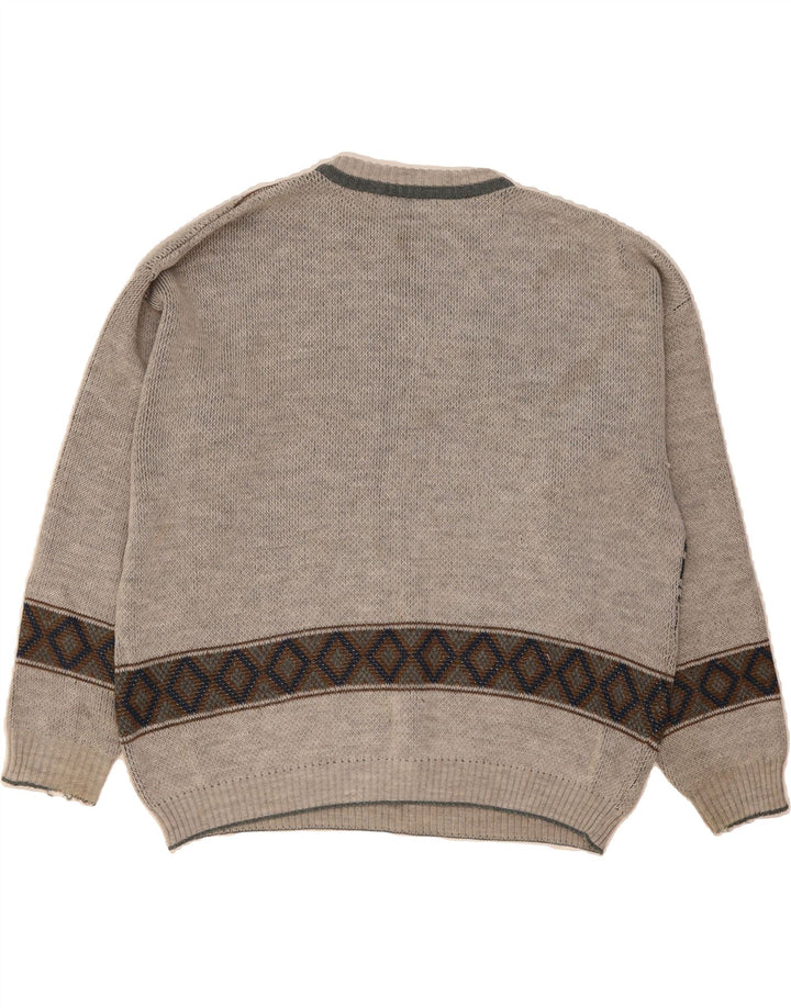 VINTAGE Mens Crew Neck Jumper Sweater Large Grey Fair Isle Vintage Vintage and Second-Hand Vintage from Messina Hembry 