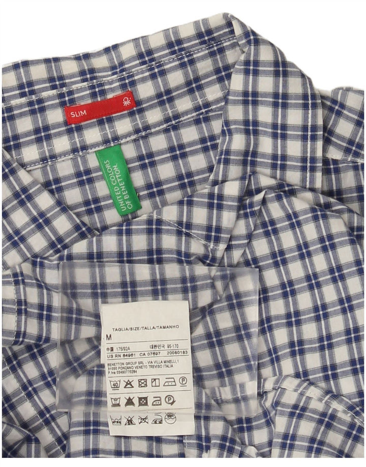 Benetton Herre Slim Shirt Medium Blue Ternet Bomuld