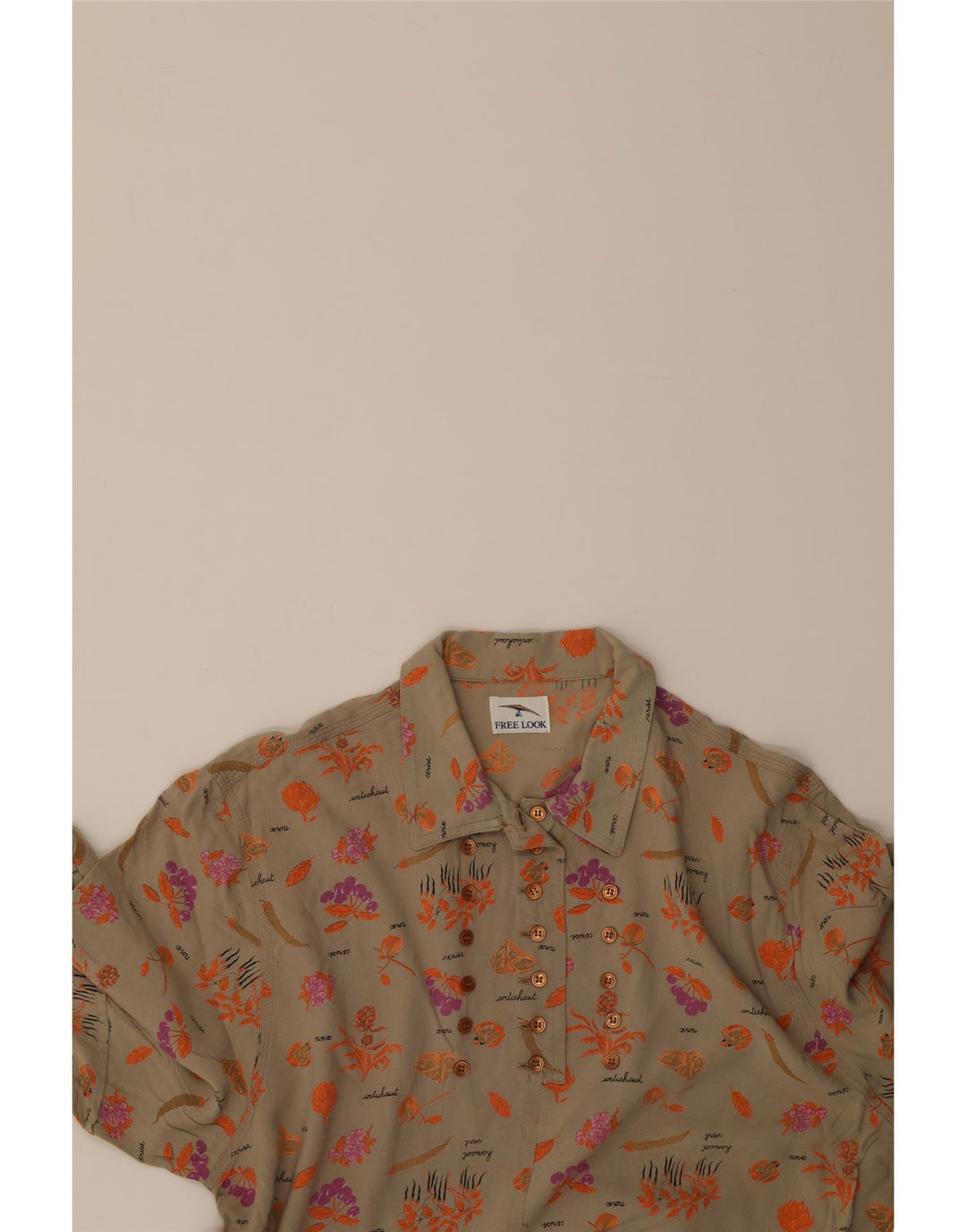 VINTAGE Womens Short Sleeve Pullover Shirt UK 14 Large Grey Floral Vintage Vintage and Second-Hand Vintage from Messina Hembry 