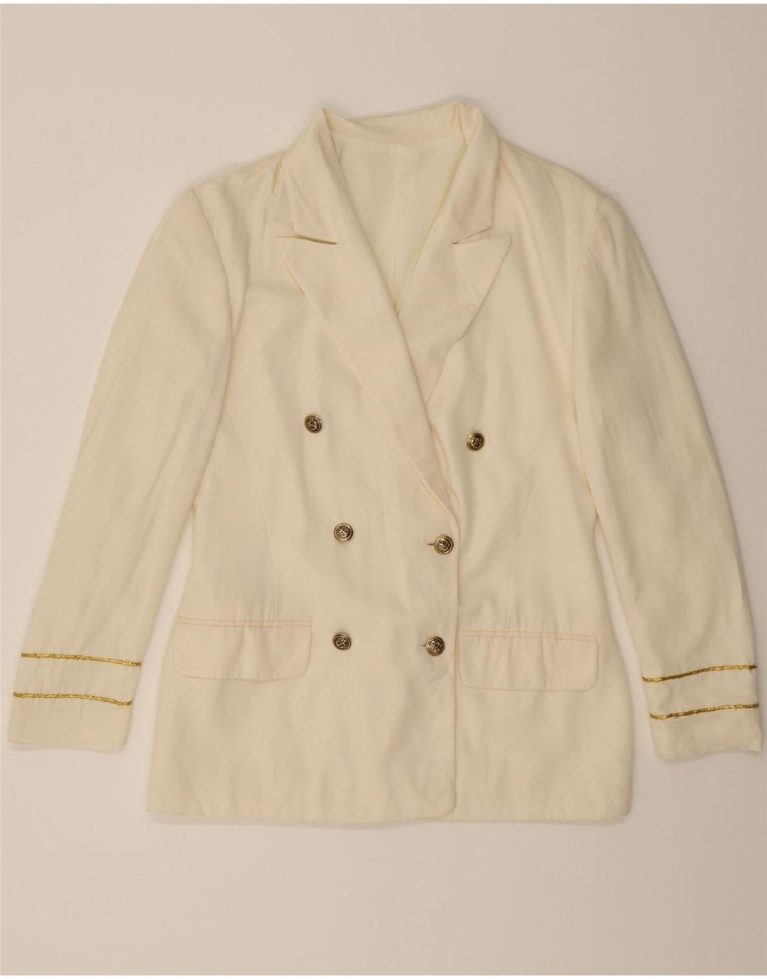 VINTAGE Womens Double Breasted Blazer Jacket UK 12 Medium Off White Vintage Vintage and Second-Hand Vintage from Messina Hembry 