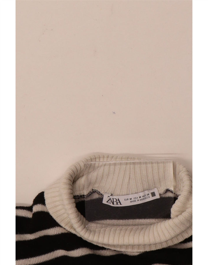 Zara Dame Turtle Neck Jumper Sweater UK 14 Medium Sort Stribet