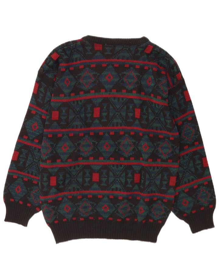 Vintage mænd med rund hals sweater mellemgrå geometrisk