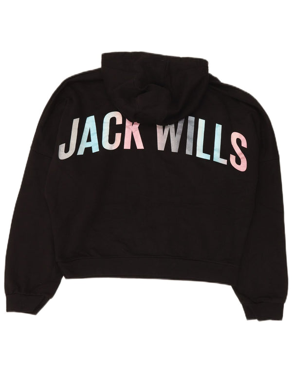 JACK WILLS Piger Oversized Crop Grafisk Hoodie Jumper 14-15 år Sort