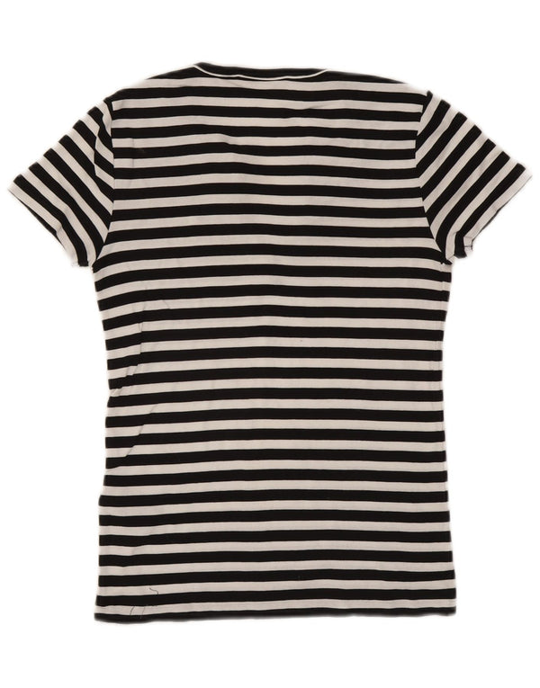 Ralph Lauren Dame T-Shirt Top UK 12 Medium Sort Stribet Bomuld