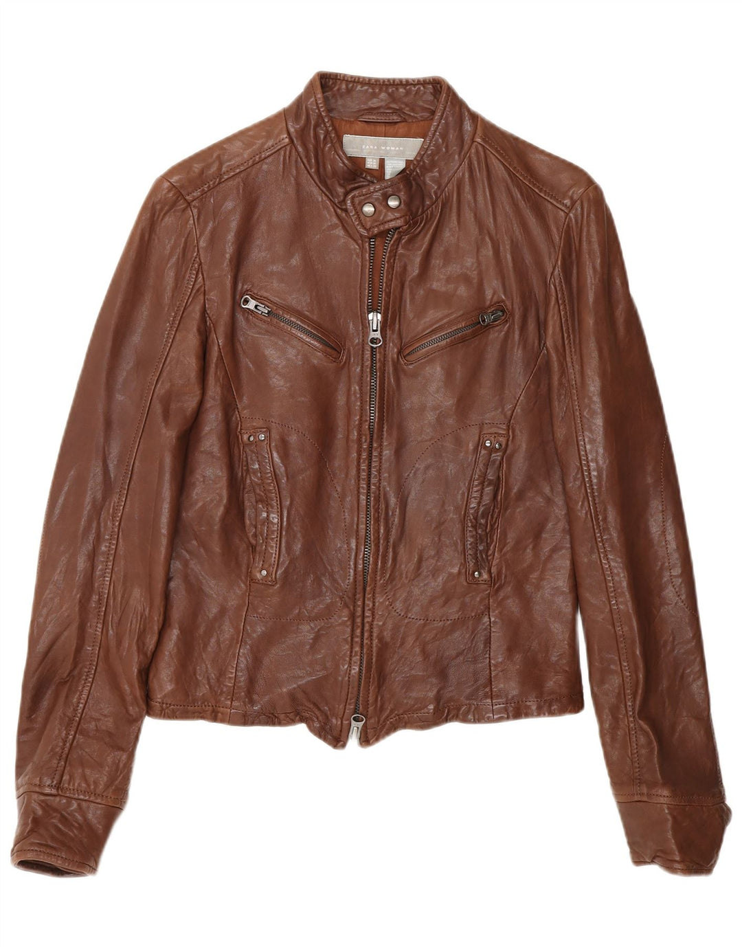 Zara dame bikerjakke i læder UK 12 medium brun