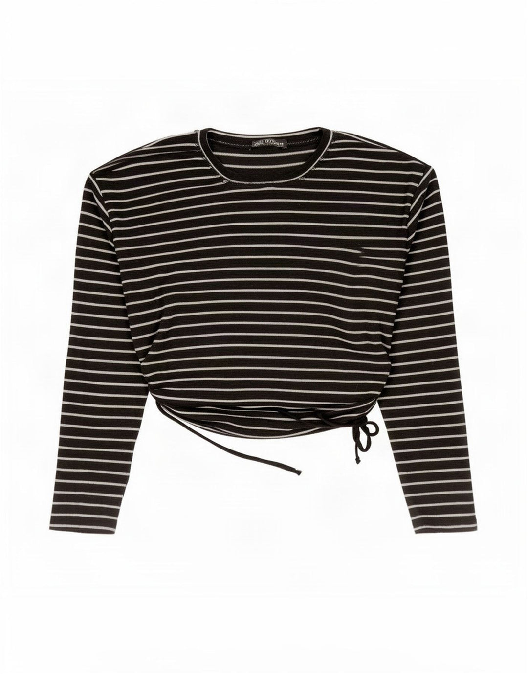 Zara Womens Crop Top Langærmet UK 14 Medium Sort Stribet Polyester