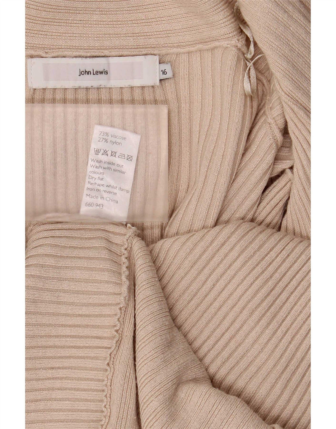 John Lewis Dame Oversized Open Cardigan Sweater UK 16 Large Beige Viscose