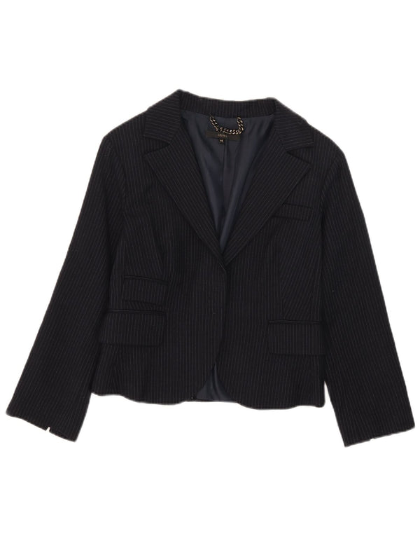 Celyn B Womens Crop Open Blazer Jacket IT 46 Large Navy Blue Nålestribet Uld