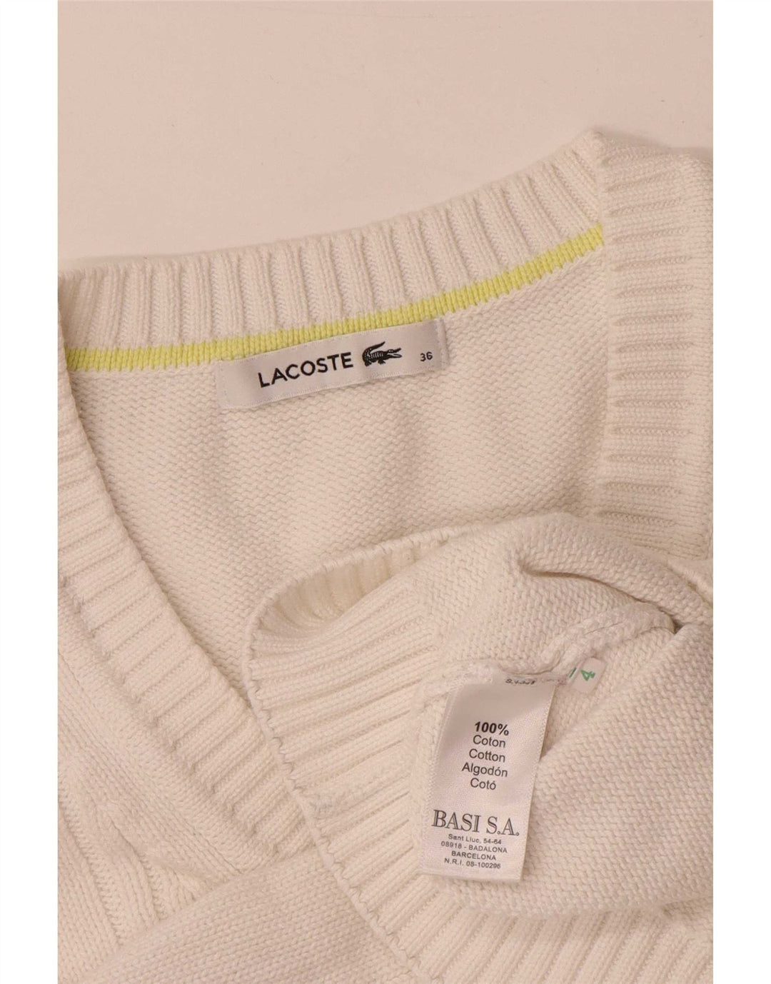 Lacoste Dame V-hals sweater Størrelse 36 Lille hvid bomuld