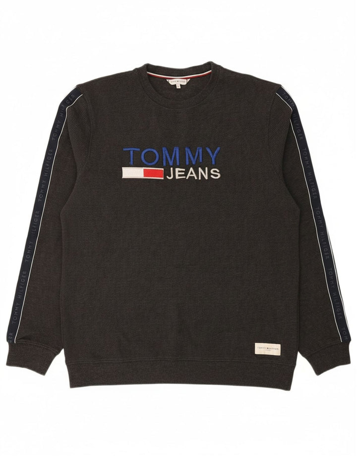 TOMMY HILFIGER Mens Graphic Sweatshirt Jumper Medium Grey Colourblock