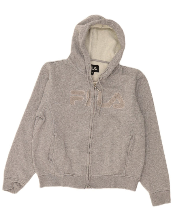 Fila Dame Grafisk Oversized Hættetrøje Sweater med lynlås UK 10 Lille Grå Bomuld