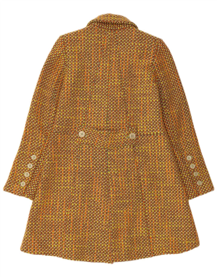 Vintage Dame Dobbeltradet Frakke IT 42 Medium Gul Uld