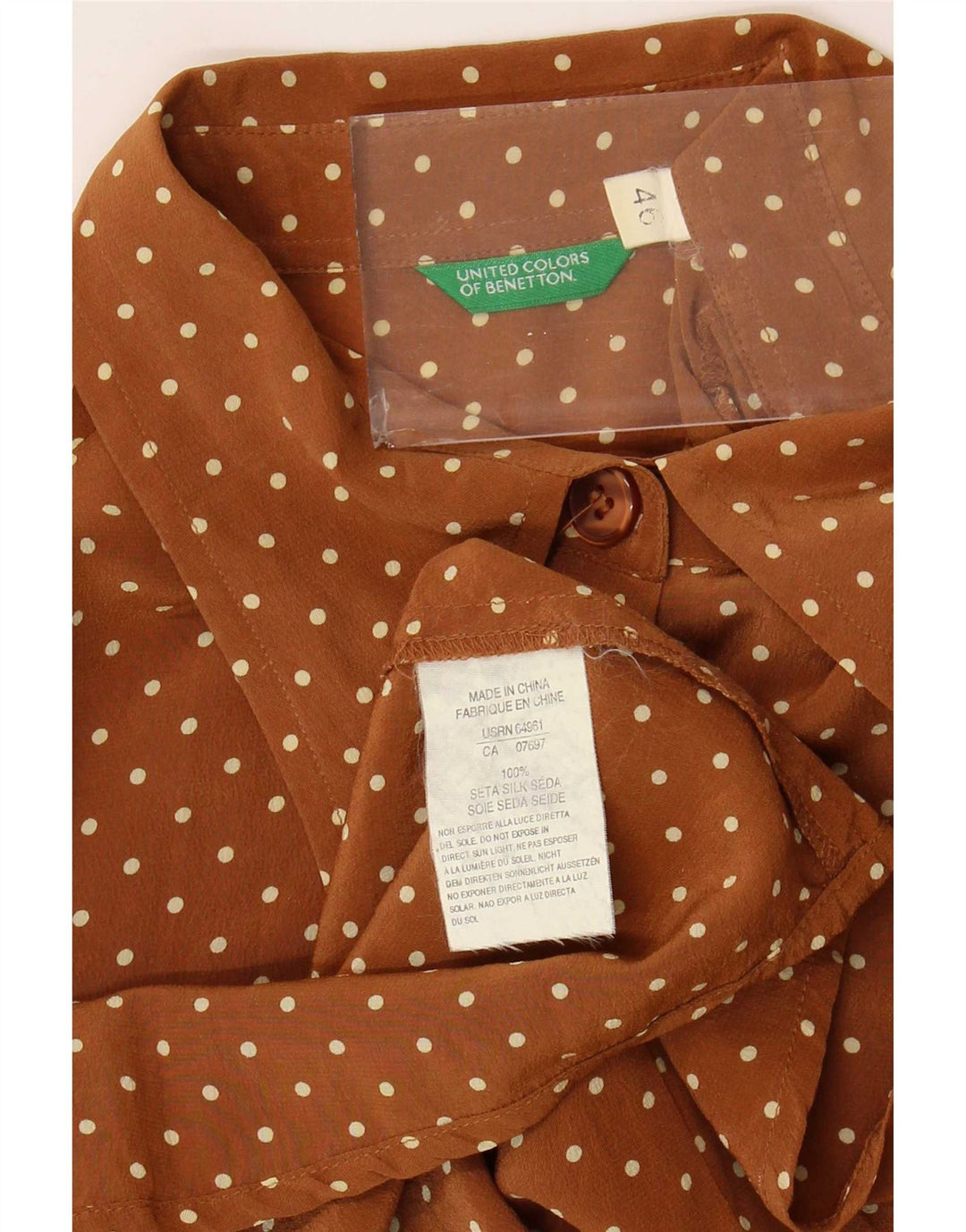 Benetton Dameskjorte Bluse IT 46 Stor brun plettet silke