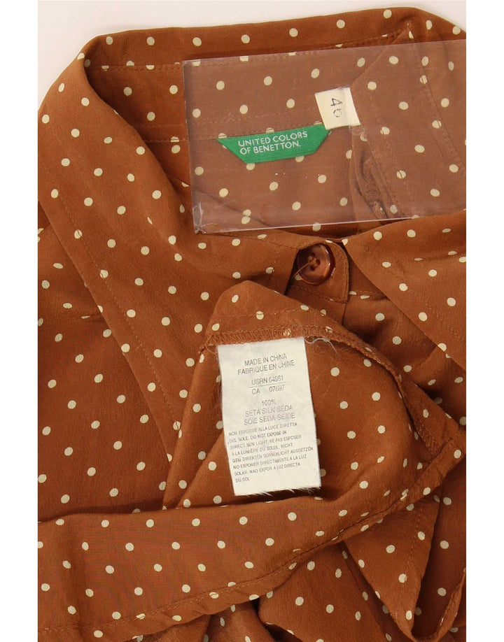 Benetton Dameskjorte Bluse IT 46 Stor brun plettet silke