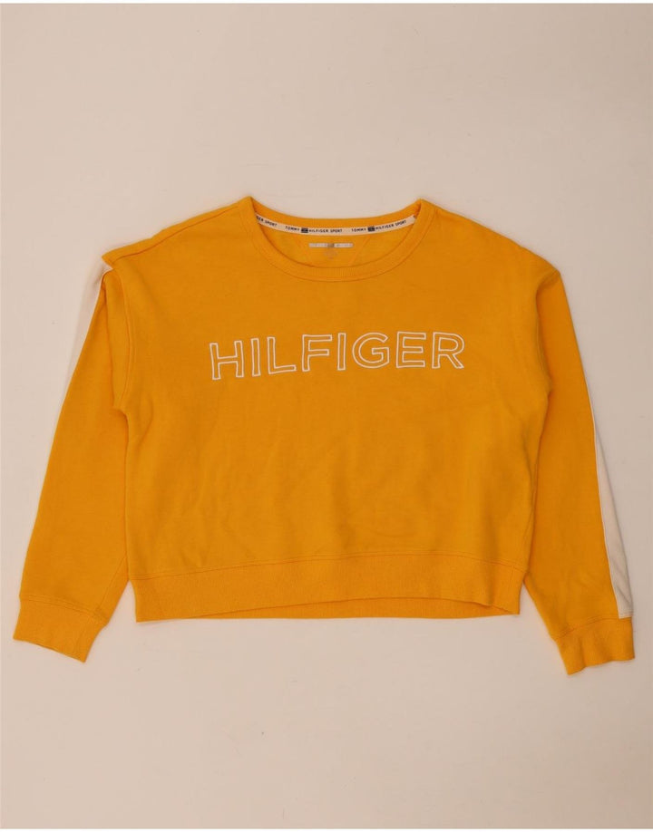 Tommy Hilfiger Womens Crop Sweatshirt Jumper UK 14 Medium Yellow