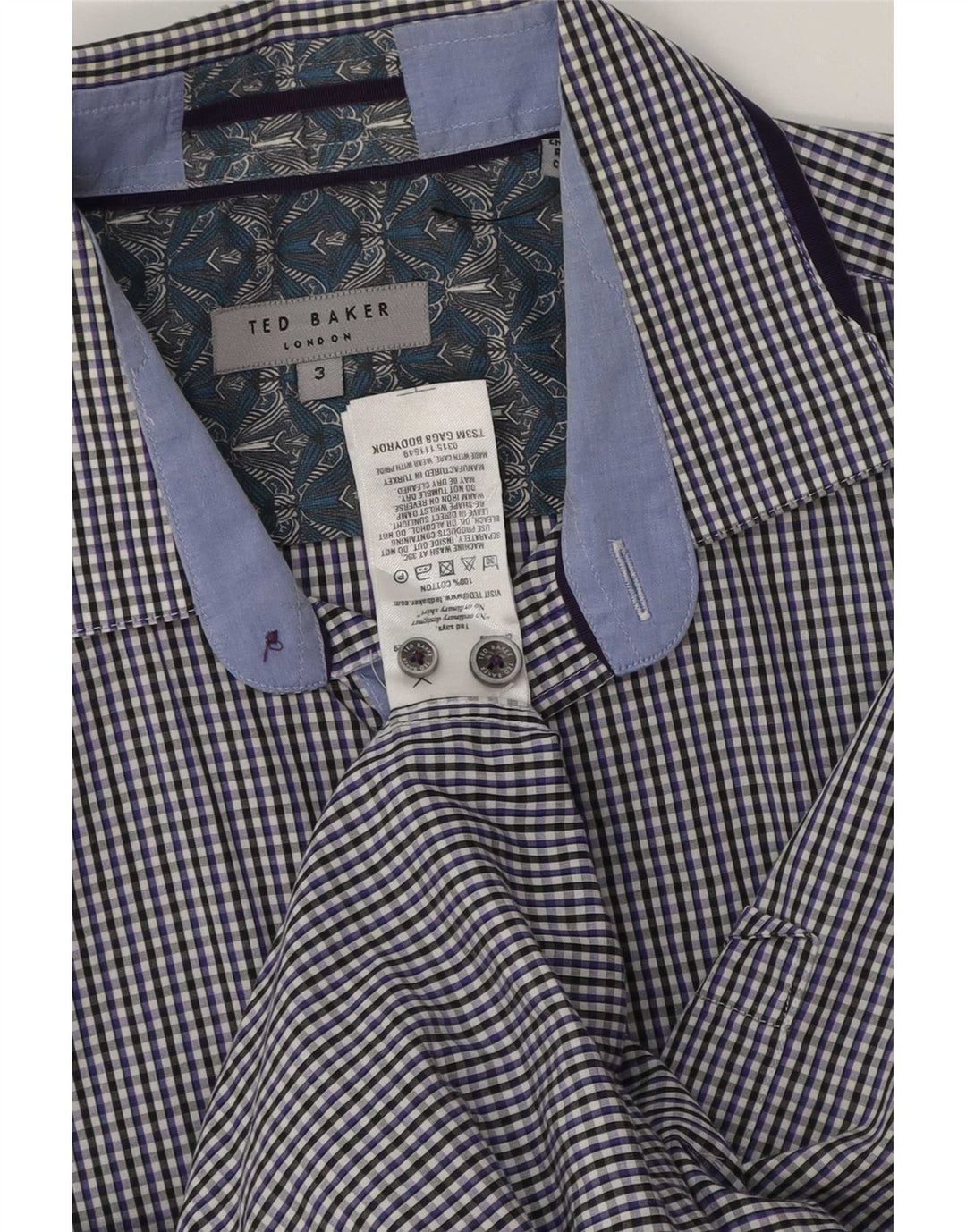 Ted Baker Herreskjorte str. 3 Medium Blue Gingham Cotton