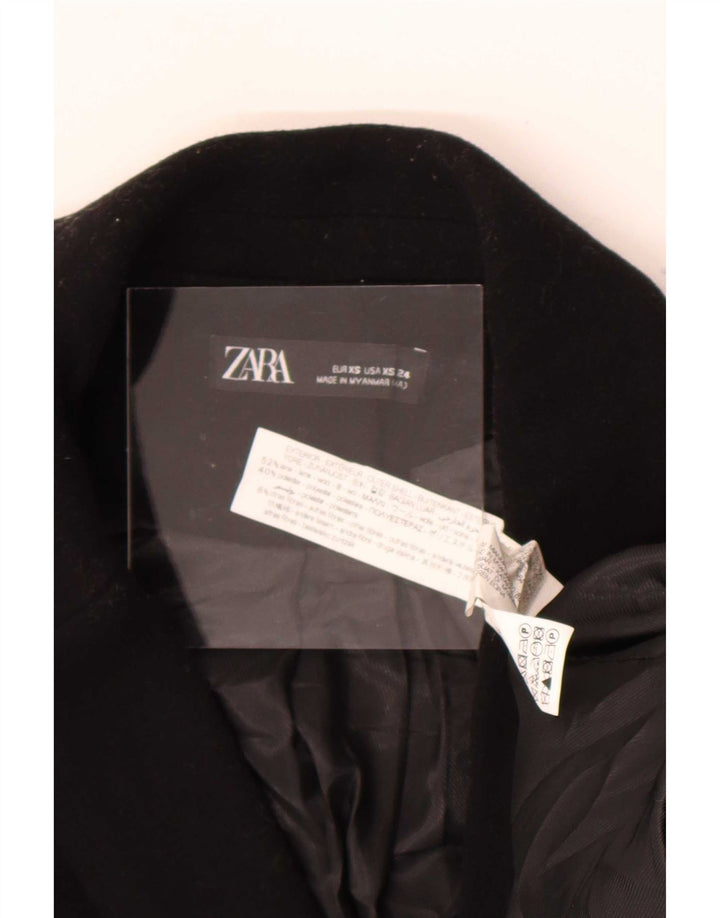 Zara Dame Dobbeltradet Frakke UK 6 XS Sort Uld