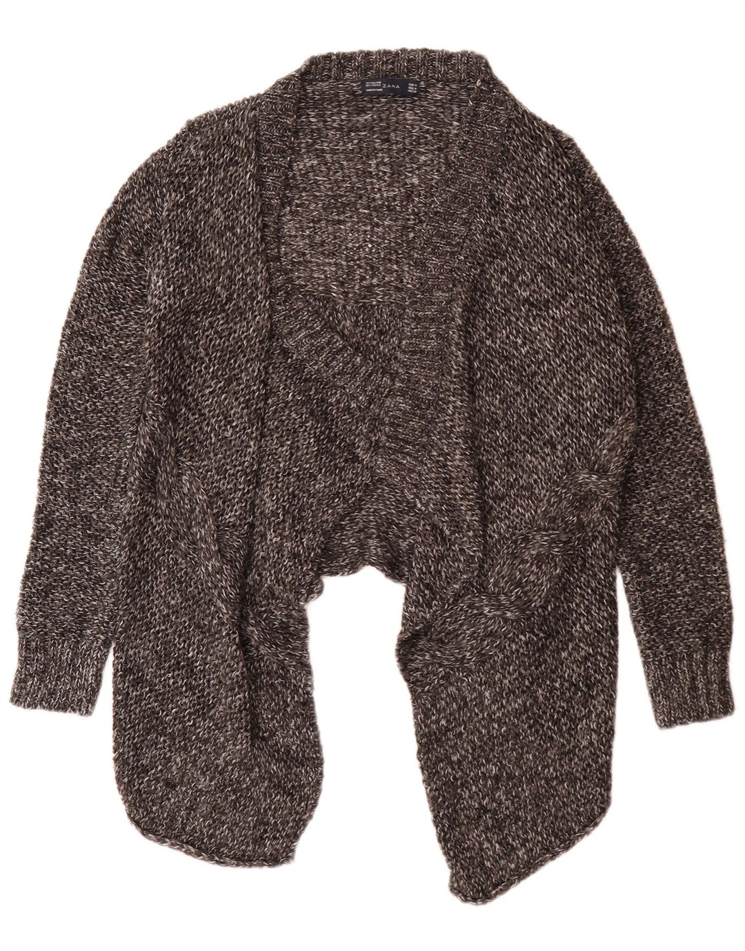 Zara Dame Asymmetrisk Åben Cardigan Sweater UK 12 Medium Grey Flecked