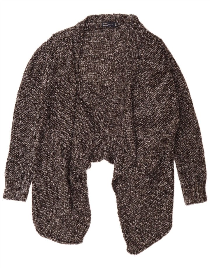 Zara Dame Asymmetrisk Åben Cardigan Sweater UK 12 Medium Grey Flecked