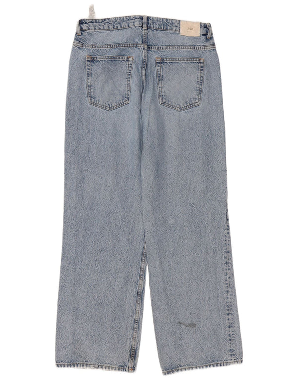 Zara Womens Distressed High Rise Loose Jeans EU 42 Large W32 L31 Blue
