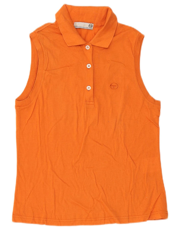 Sergio Tacchini Dame ærmeløs poloshirt UK 8 Small Orange Bomuld