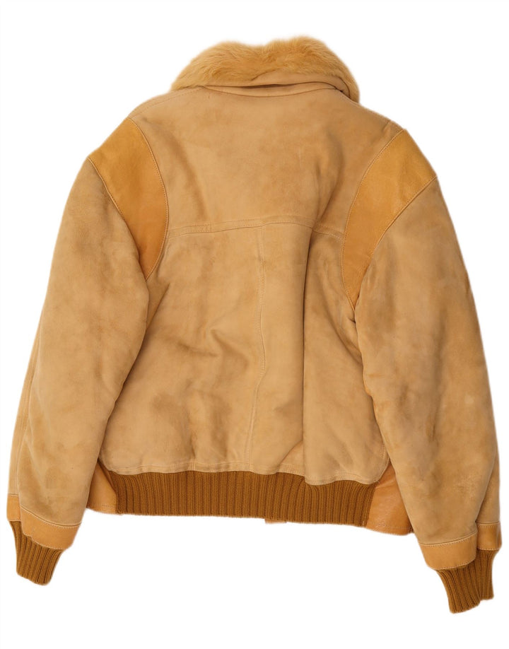 Vintage Herre Bomber Shearling Jacket UK 38 Medium Beige