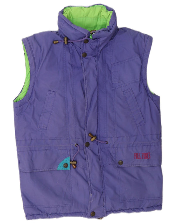 Vintage herre hætte vendbar polstret Gilet UK 40 Stor lilla farveblok