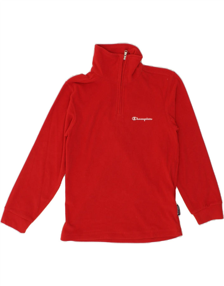CHAMPION Boys Zip Neck Fleece Jumper 9-10 Years Medium Red Polyester Vintage Champion and Second-Hand Champion from Messina Hembry 