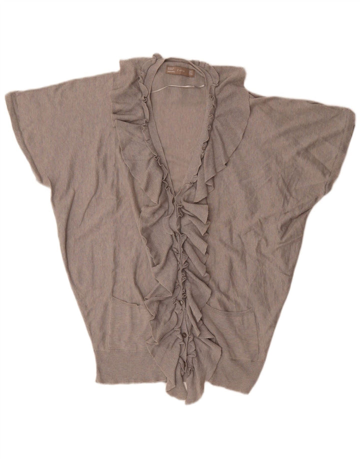 Zara Womens Oversized Flæse Cardigan Top UK 14 Medium Grey
