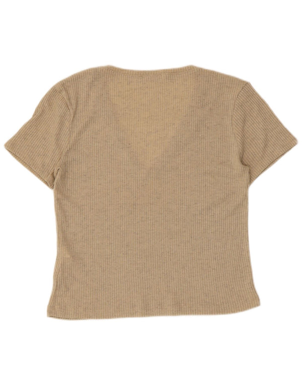 Zara Womens Crop Kortærmet V-hals Jumper Sweater UK 14 Large Beige