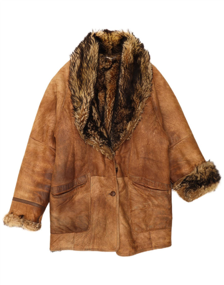 Mabrun Dame Oversized Shearling Coat IT 44 Medium Brown Shearling