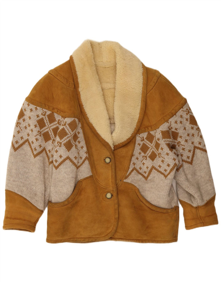 Vintage oversize jakke til kvinder EU 46 XL Beige Argyle/Diamond