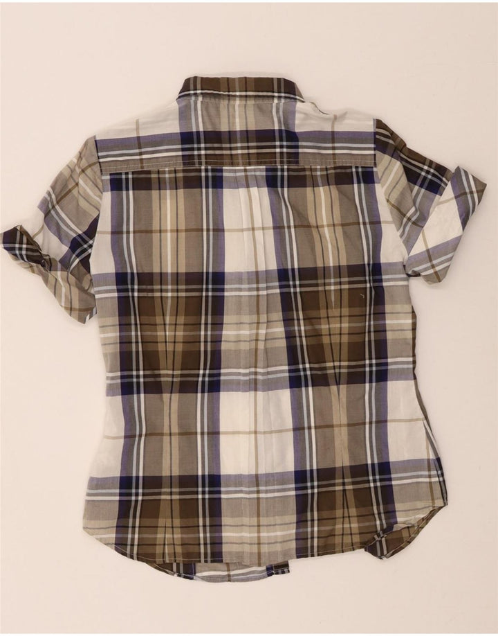 HENRY COTTONS Womens Short Sleeve Shirt IT 44 Medium Khaki Check Cotton