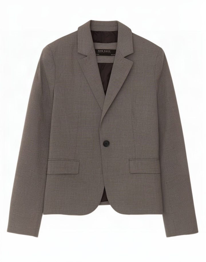 Zara Dame 1-knaps blazerjakke EU 34 2XS Grå Houndstooth Polyester