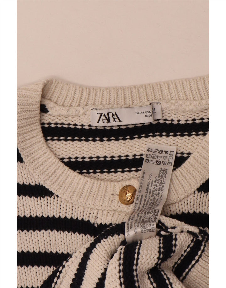 ZARA Oversized cardigantrøje til kvinder UK 14 Medium Hvidstribet