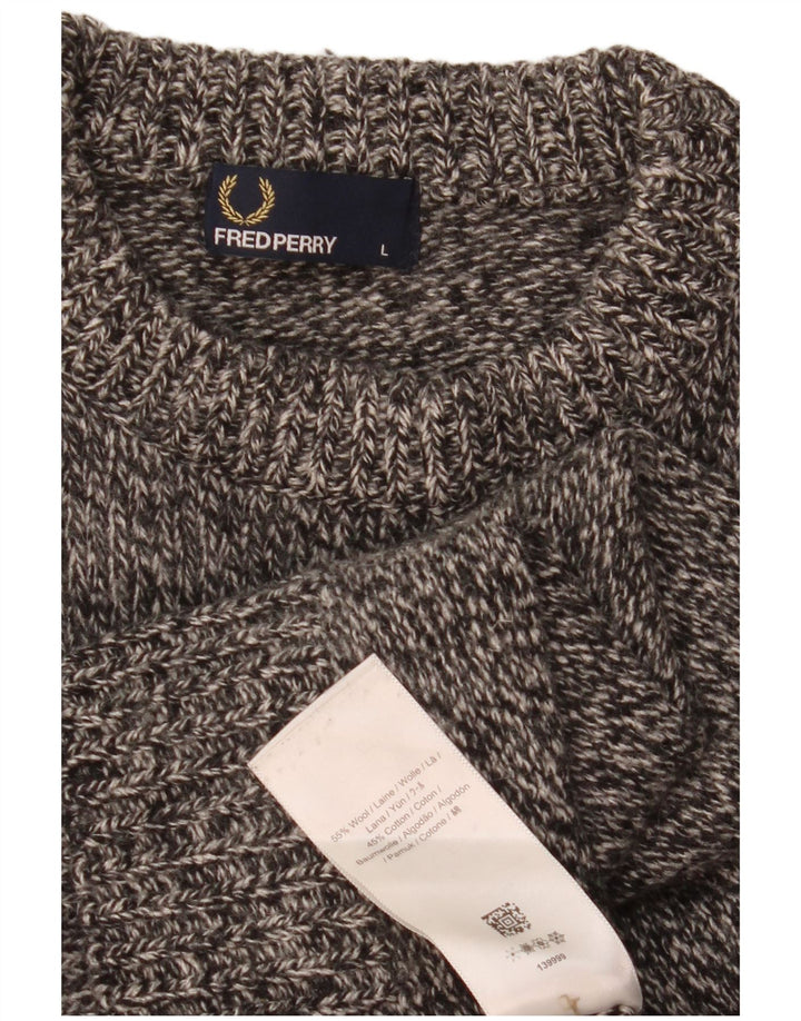 Fred Perry Herre trøje med rund hals, stor grå flekket uld