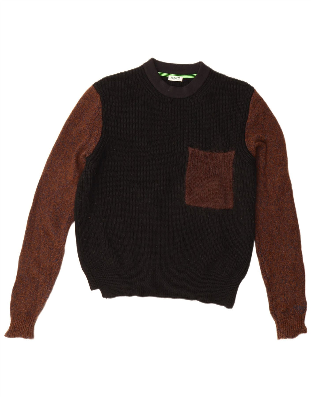 Kenzo Herre Crew Neck Jumper Sweater Medium Sort Colourblock Uld