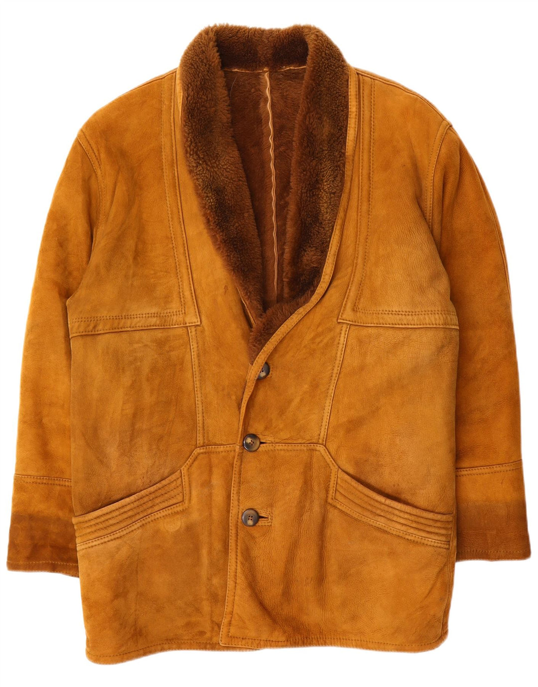 Vintage Herre Shearling Overfrakke IT 46 Small Brown Shearling