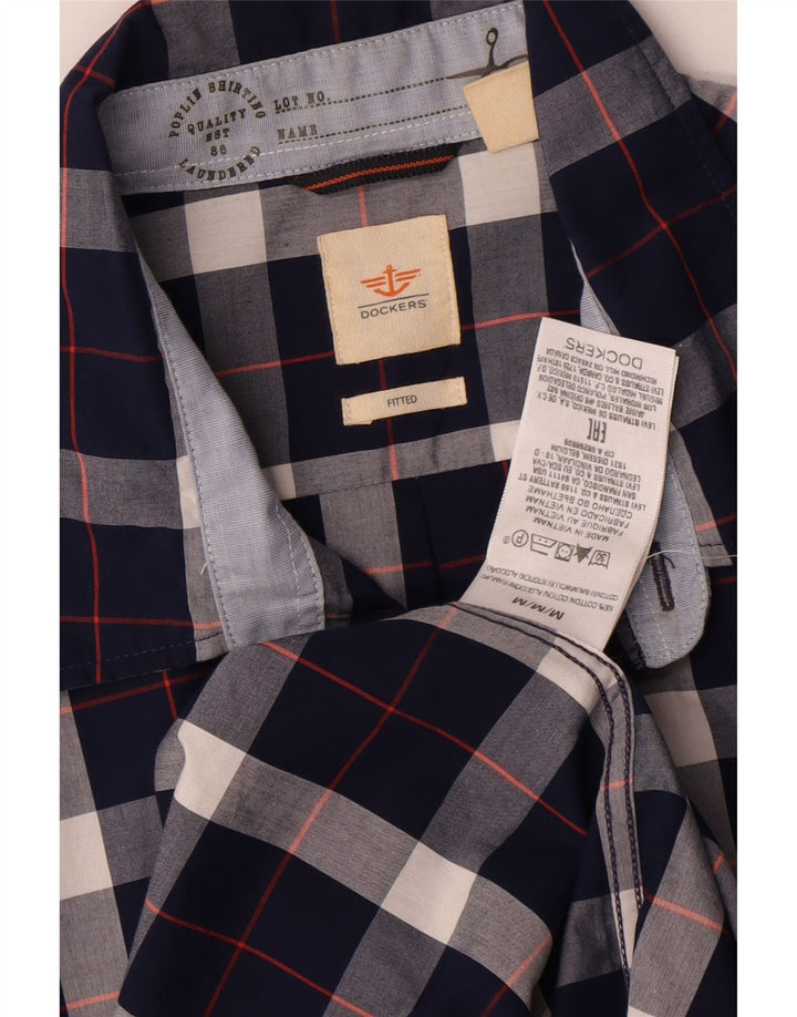 DOCKERS Herre Fitted Shirt Medium Navyblå ternet bomuld