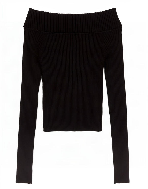 Zara Womens Crop Langærmet Off Shoulder Top UK 8 Small Black