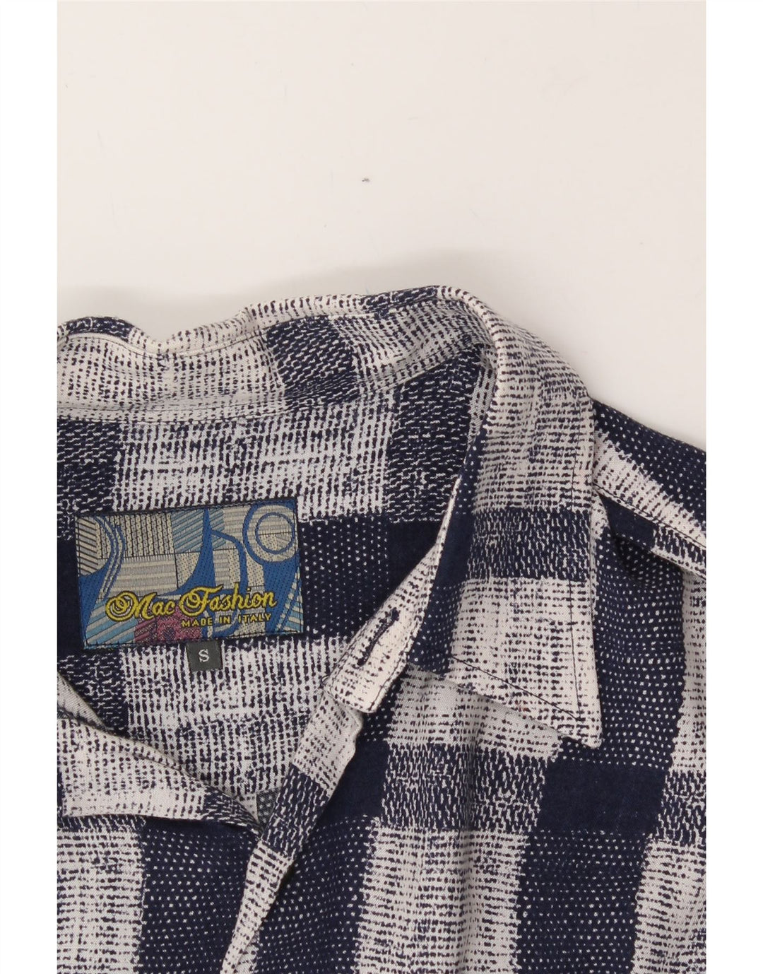 MAC FASHION Mens Short Sleeve Shirt Small Navy Blue Check Vintage Mac Fashion and Second-Hand Mac Fashion from Messina Hembry 