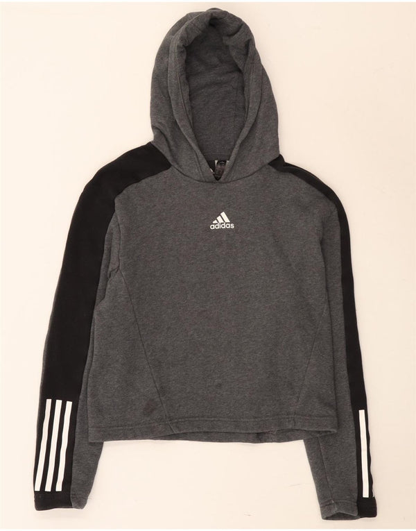 Adidas hættetrøje til piger 13-14 år Grå Colourblock Bomuld