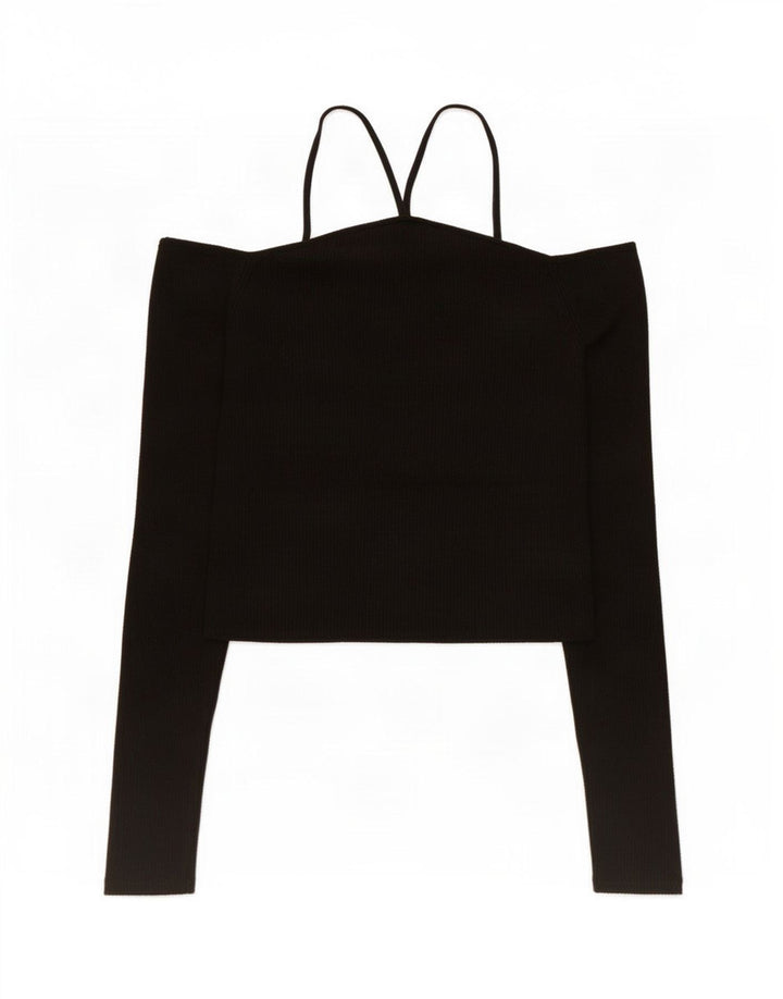Zara Womens Crop Halter Top UK 12 Medium Black Viscose
