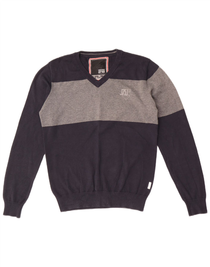 Jack & Jones Herre V-hals sweater Medium Marineblå Colourblock Bomuld