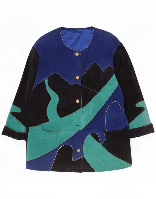 Vintage Womens Suede Overcoat EU 46 XL Multicoloured Leather